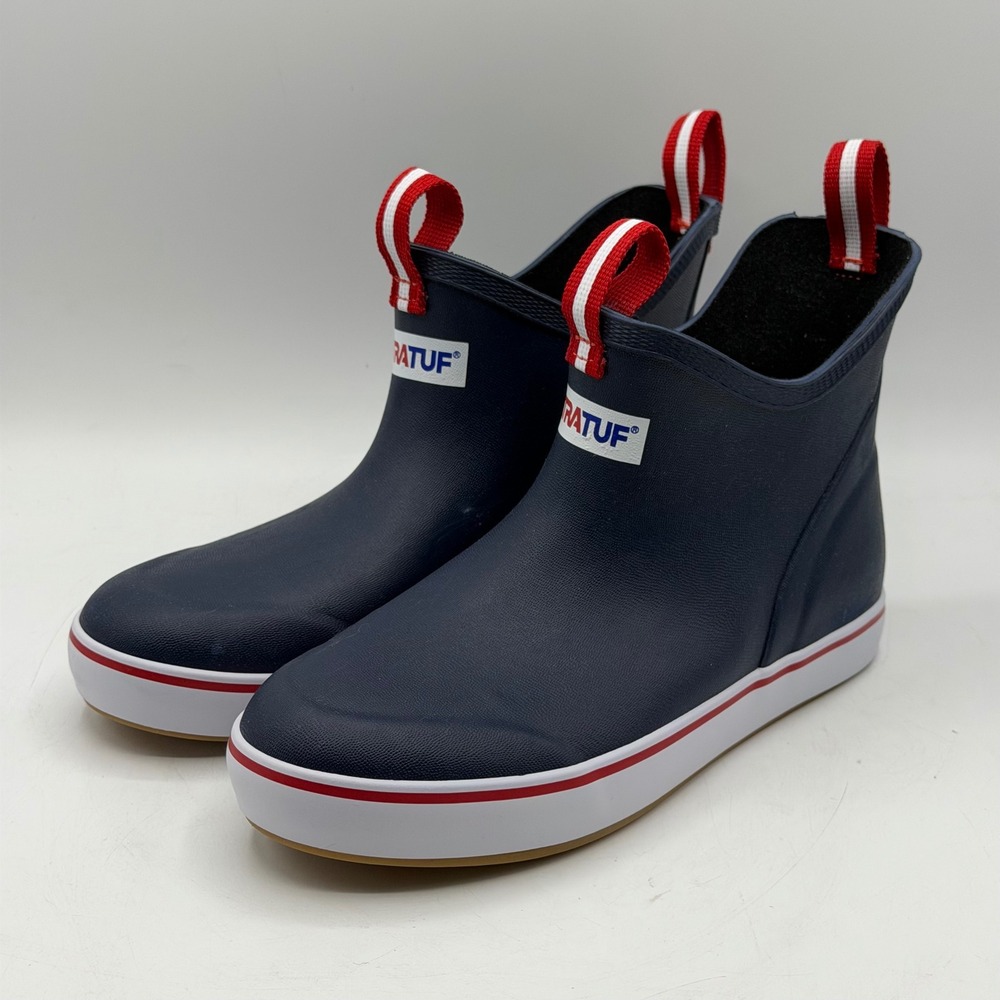 XTRATUF Kids Size 4 Ankle Deck Boot Navy Blue Waterproof Rain Boots XKAB200 READ
